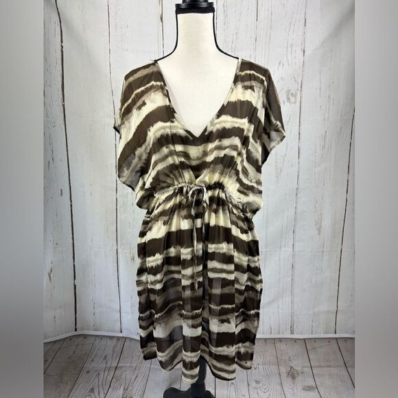 Merona Coverup Tunic V Neck Striped Brown Shades - Picture 1 of 5